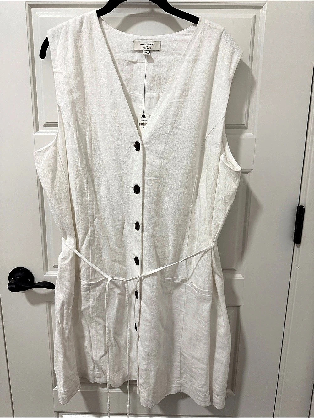 Banana Republic Linen-Blend Button-Front Mini Dress Linen Mini Dress in White